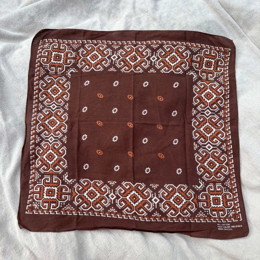 VTG 1960s Brown Lightning Bandana Fast Color USA RN 13960 Cotton Selvedge